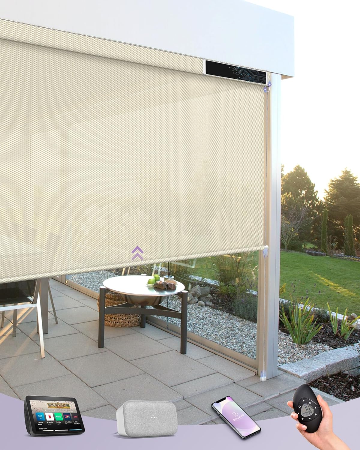 Outdoor Power Roller Shades - Motorized Outdoor Shades for Patio Compatible