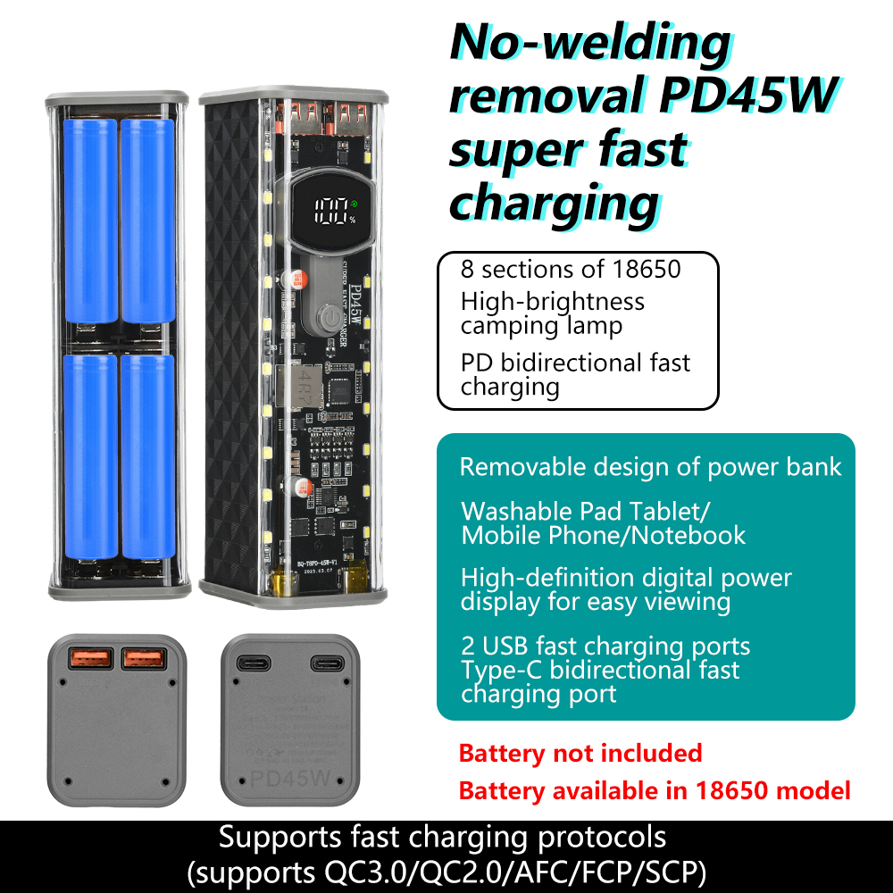 Outdoor Power Board Box - Solderless 8-cell 18650 battery case PD
