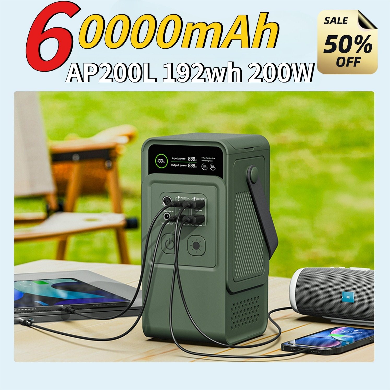 Outdoor Powerwall - 60000mAh 200W 192Wh Camping Power Station