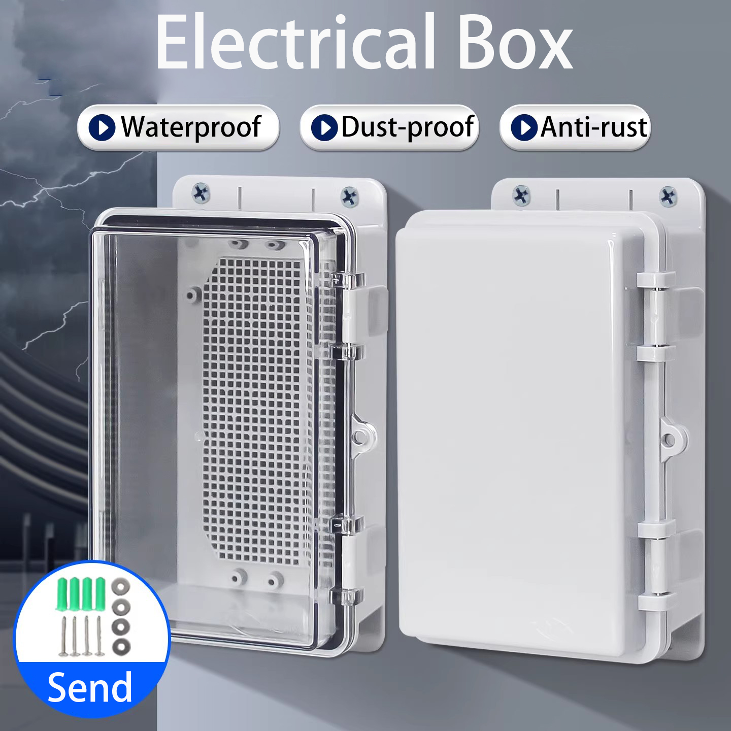 Outdoor Power Distribution Box - IP66 Waterproof Grey/Transparent Cover Housing Power