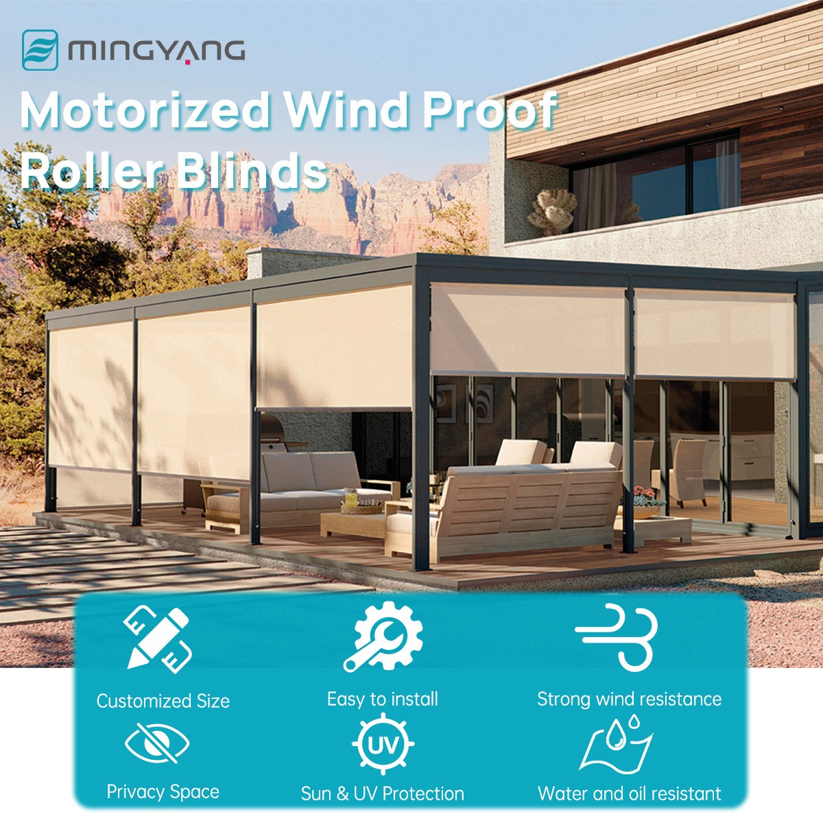 Built-In Waterproof Windproof  - Outdoor Power Roller Shades recensione e prezzo